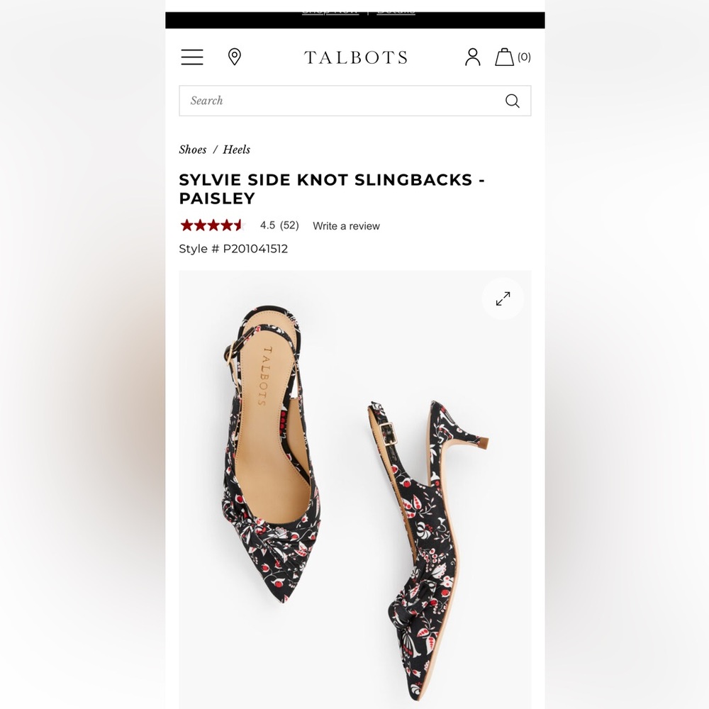 Talbots Sylvie Paisley Side Knot Slingback Kitten Heels